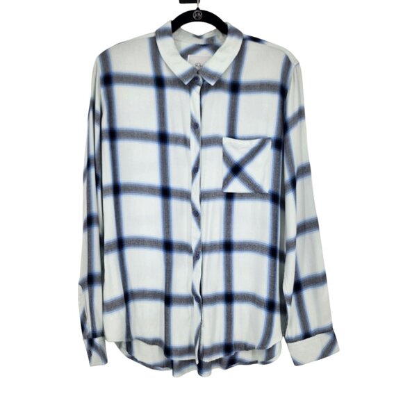 Rails Womens Hunter White Glacier Navy Plaid Rayon Button-Down Shirt Size Large - Picture 1 of 5
